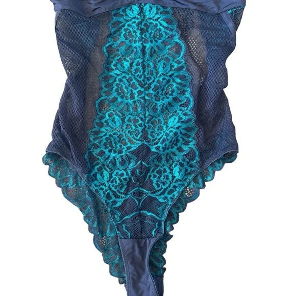 2/$30 La Vie En Rose New With Tags Teal Lace Bodysuit Size Extra Small - Picture 4 of 7